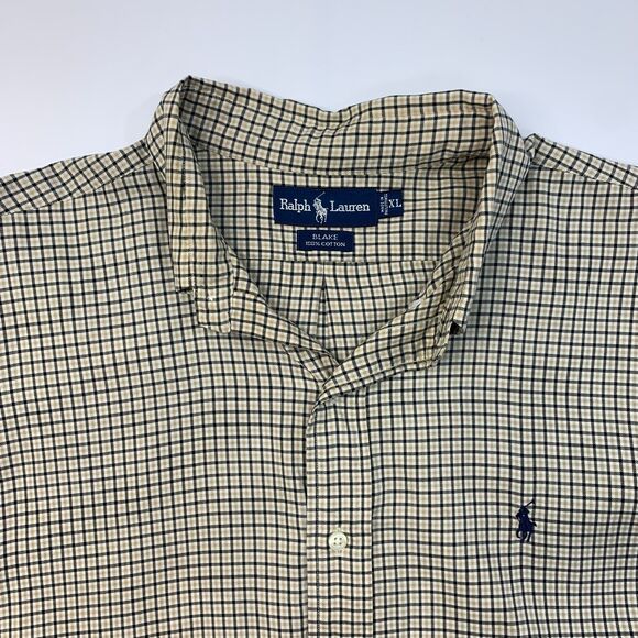 Vintage Ralph Lauren Blake Shirt Mens XL Extra Large Beige Plaid Button Down - Picture 4 of 10